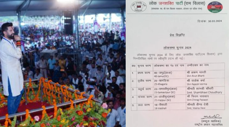 LJPR announced the names of candidates for Lok Sabha poll 2024.