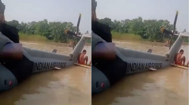 The Indian Air Force began the retrieval of the helicopter from the floodwater.