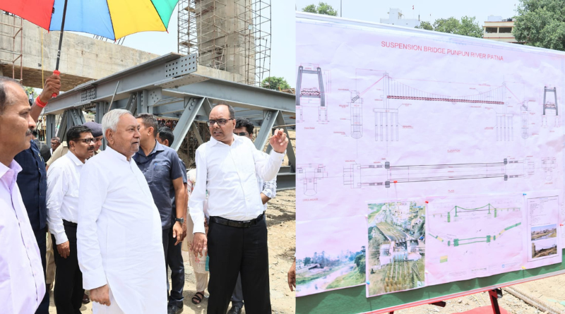 CM Nitish Kumar inspects the Mithapur-Mahuli elevated road and Punpun suspension bridge projects.