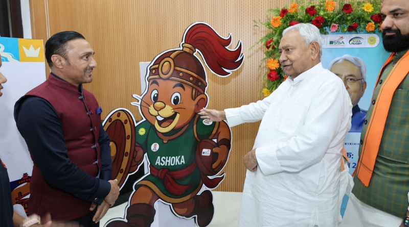 CM Nitish Kumar unveils mascot and logo for Asia Rugby U-20 championship 2025 in Bihar.