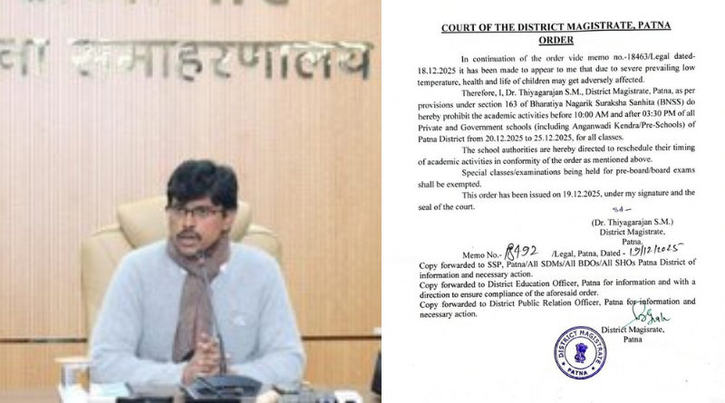 Patna schools to operate only between 10 am to 3.30 pm amid severe cold wave.