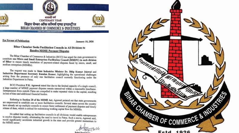 BCCI urges the Bihar government to set up MSME facilitation councils in every division.