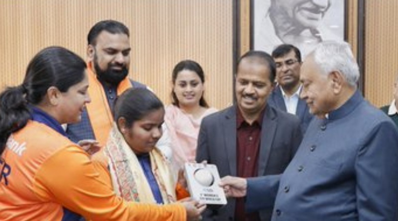 Bihar CM Nitish Kumar honours blind Women’s World Cup winner Anu Kumari.