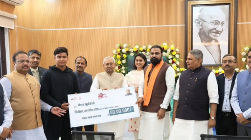 Nitish Kumar honours U-19 Cricket World Cup champion Vaibhav Suryavanshi with Rs 50 lakh.
