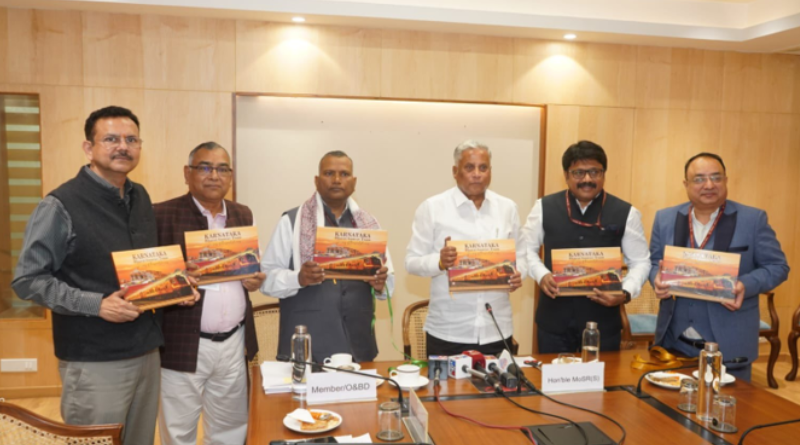 V. Somanna launches coffee table book on Karnataka Bharat Gaurav Train at Rail Bhawan.