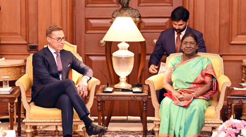 President Alexander Stubb meets Droupadi Murmu at Rashtrapati Bhavan.